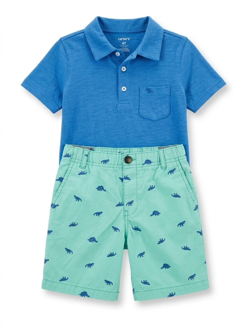 Carter's Royal Blue Polo with Mint Green Dino Shorts
